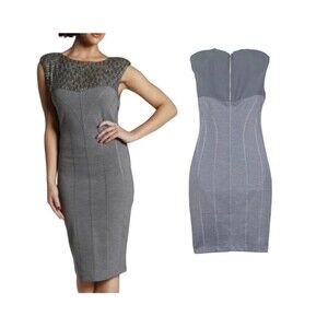 Ted Baker London Lamu Studded Wool Blend Gray Pencil Bodycon Dress Womens 2
